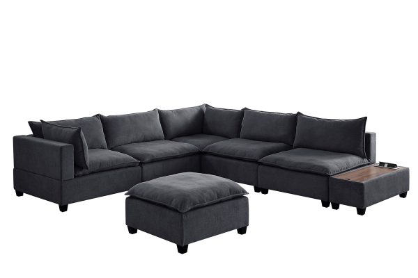 Madison 131.5"W Dark Gray Fabric 7Pc Modular Sectional Sofa with Ottoman and USB Storage Console Table - Image 8