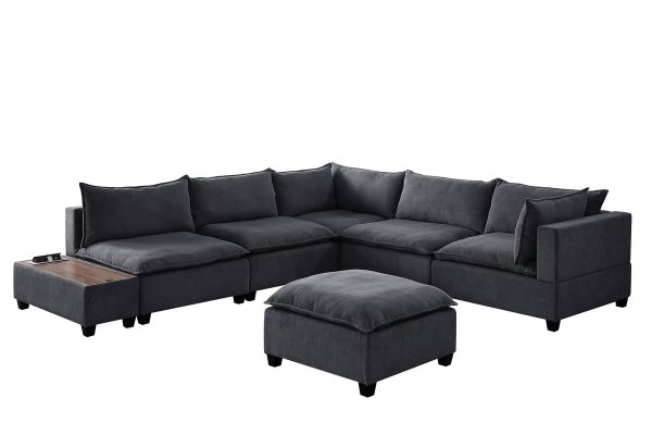 Madison 131.5"W Dark Gray Fabric 7Pc Modular Sectional Sofa with Ottoman and USB Storage Console Table - Image 7