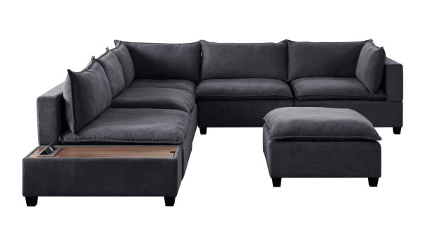 Madison 131.5"W Dark Gray Fabric 7Pc Modular Sectional Sofa with Ottoman and USB Storage Console Table - Image 6
