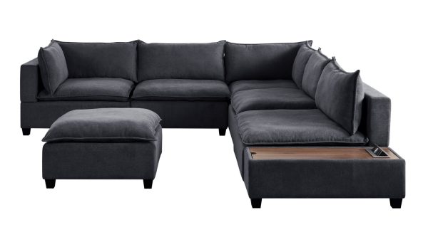 Madison 131.5"W Dark Gray Fabric 7Pc Modular Sectional Sofa with Ottoman and USB Storage Console Table - Image 5