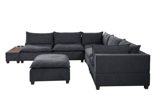 Madison 131.5"W Dark Gray Fabric 7Pc Modular Sectional Sofa with Ottoman and USB Storage Console Table - Image 4