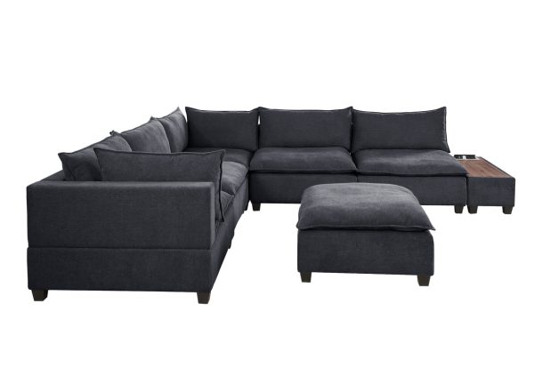 Madison 131.5"W Dark Gray Fabric 7Pc Modular Sectional Sofa with Ottoman and USB Storage Console Table - Image 3