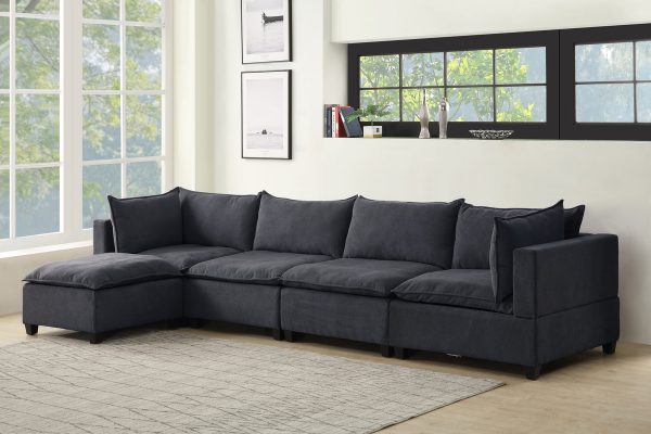 Madison 157"W Dark Gray Fabric 5 Piece Modular Sectional Sofa Chaise