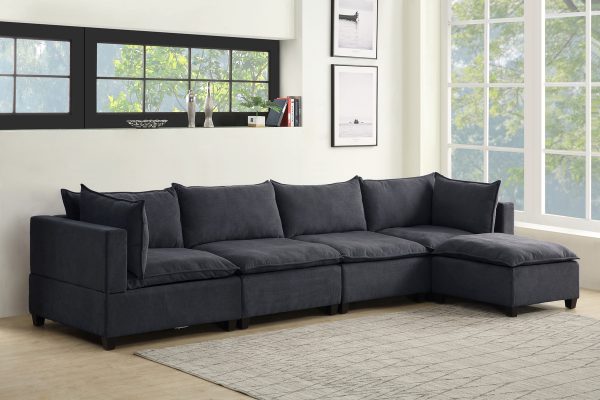 Madison 157"W Dark Gray Fabric 5 Piece Modular Sectional Sofa Chaise - Image 5