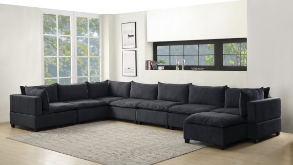 Madison 194"W Dark Gray Fabric 8 Piece Modular Sectional Sofa Chaise