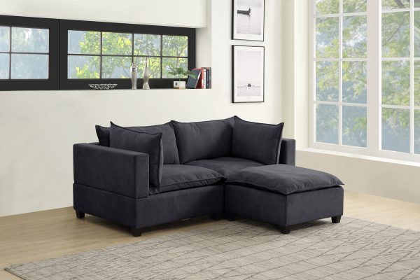 Madison 83.5"W Dark Gray Fabric Sectional Loveseat Ottoman - Image 5