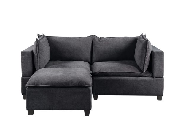 Madison 83.5"W Dark Gray Fabric Sectional Loveseat Ottoman - Image 4