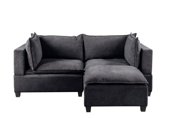 Madison 83.5"W Dark Gray Fabric Sectional Loveseat Ottoman - Image 3