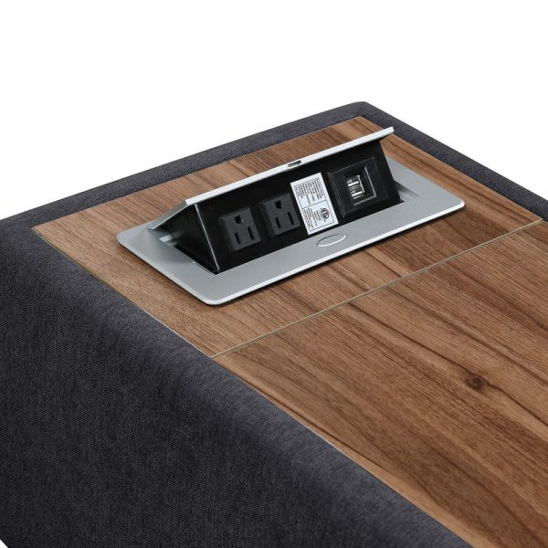Madison 94.5"W Dark Gray Fabric Sectional Loveseat Ottoman with USB Storage Console Table - Image 8