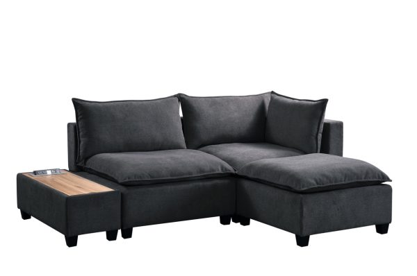 Madison 94.5"W Dark Gray Fabric Sectional Loveseat Ottoman with USB Storage Console Table - Image 7