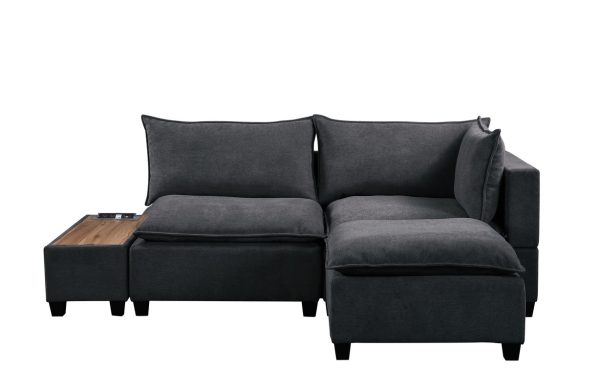 Madison 94.5"W Dark Gray Fabric Sectional Loveseat Ottoman with USB Storage Console Table - Image 5