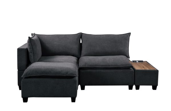 Madison 94.5"W Dark Gray Fabric Sectional Loveseat Ottoman with USB Storage Console Table - Image 4