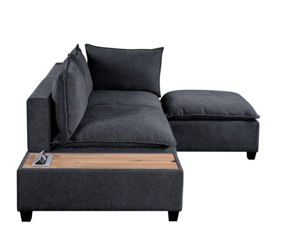 Madison 94.5"W Dark Gray Fabric Sectional Loveseat Ottoman with USB Storage Console Table - Image 3