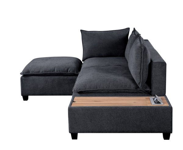 Madison 94.5"W Dark Gray Fabric Sectional Loveseat Ottoman with USB Storage Console Table - Image 2