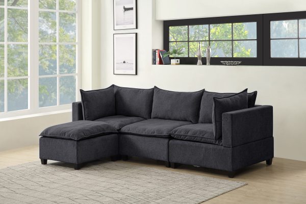 Madison 120.5"W Dark Gray Fabric Reversible Sectional Sofa Ottoman