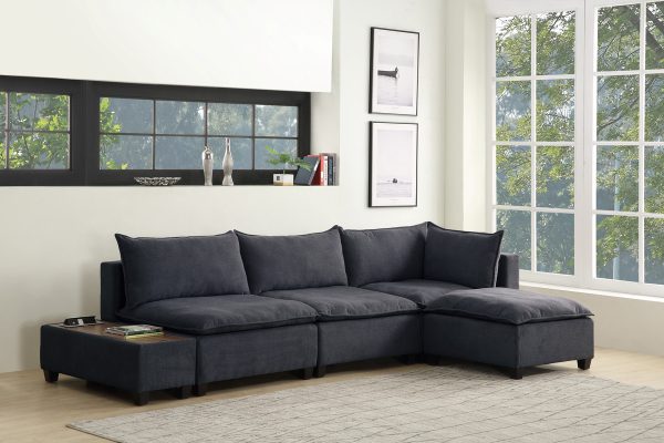 Madison 131.5"W Dark Gray Fabric 5 Piece Modular Sectional Sofa Ottoman with USB Storage Console Table - Image 4
