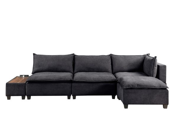 Madison 131.5"W Dark Gray Fabric 5 Piece Modular Sectional Sofa Ottoman with USB Storage Console Table - Image 3