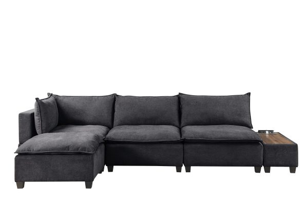 Madison 131.5"W Dark Gray Fabric 5 Piece Modular Sectional Sofa Ottoman with USB Storage Console Table - Image 2