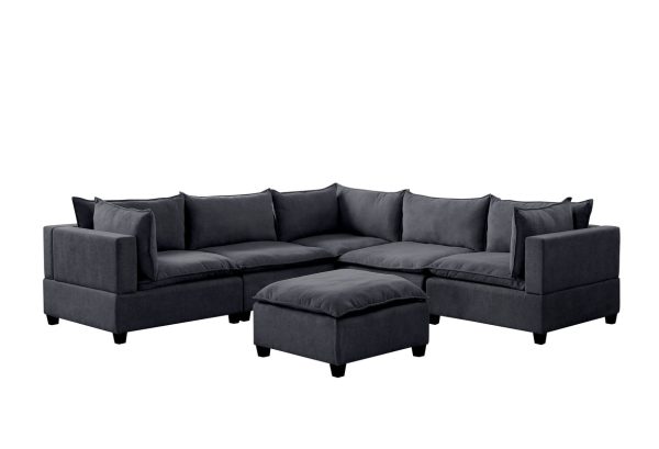 Madison 120.5"W Dark Gray Fabric 6 Piece Modular Sectional Sofa with Ottoman - Image 3