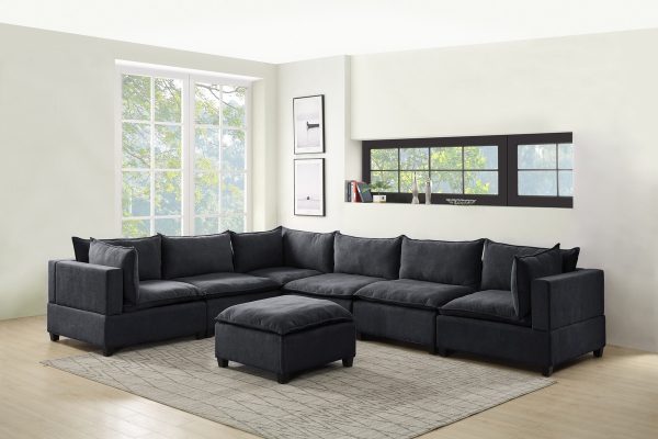 Madison 157"W Dark Gray Fabric 7 Piece Modular Sectional Sofa with Ottoman