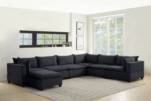 Madison 158"W Dark Gray Fabric 7 Piece Modular Sectional Sofa Chaise
