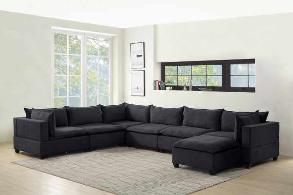Madison 158"W Dark Gray Fabric 7 Piece Modular Sectional Sofa Chaise - Image 5