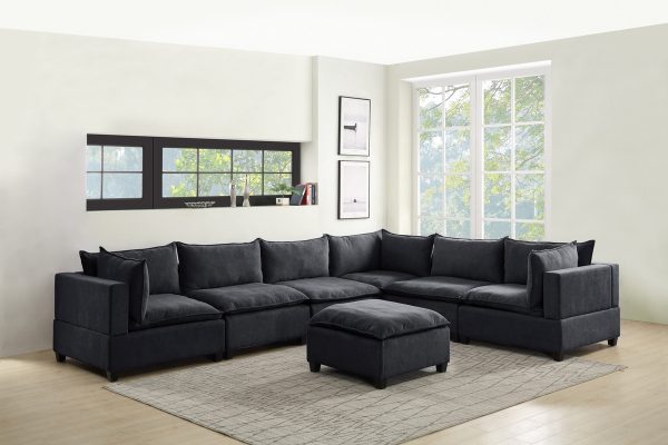 Madison 157"W Dark Gray Fabric 7 Piece Modular Sectional Sofa with Ottoman - Image 6