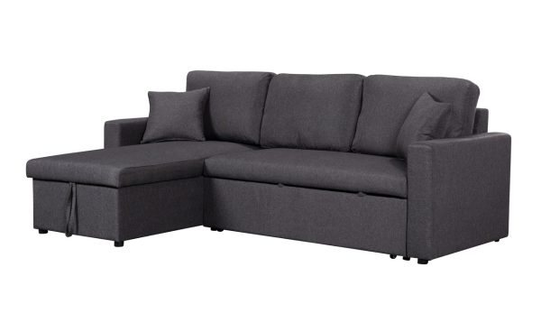 Paisley 82"W Dark Gray Linen Fabric Reversible Sleeper Sectional Sofa with Storage Chaise - Image 5