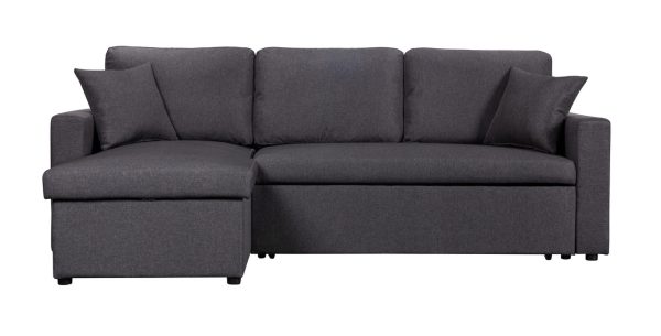 Paisley 82"W Dark Gray Linen Fabric Reversible Sleeper Sectional Sofa with Storage Chaise - Image 9
