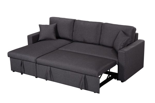 Paisley 82"W Dark Gray Linen Fabric Reversible Sleeper Sectional Sofa with Storage Chaise - Image 8