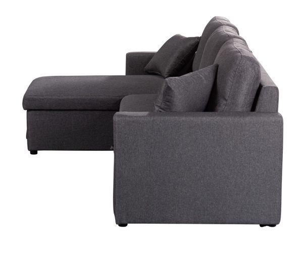 Paisley 82"W Dark Gray Linen Fabric Reversible Sleeper Sectional Sofa with Storage Chaise - Image 7