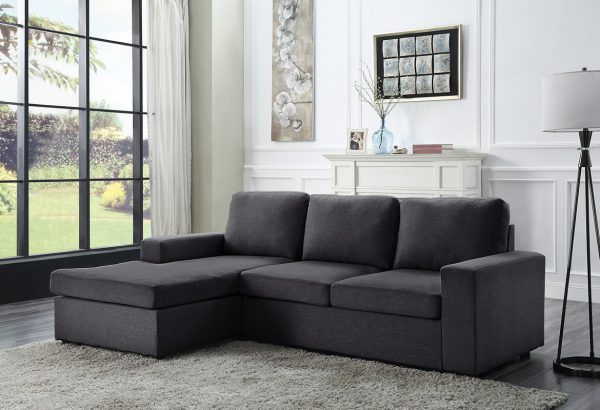 Newlyn 94.5"W Sofa with Reversible Chaise in Dark Gray Linen
