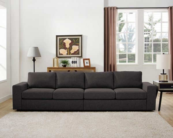 Jules 120"W 4 Seater Sofa in Dark Gray Linen