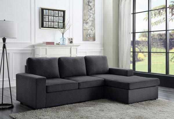Newlyn 94.5"W Sofa with Reversible Chaise in Dark Gray Linen - Image 4