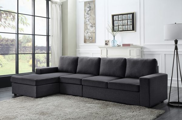 Dunlin 120.5"W Sofa with Reversible Chaise in Dark Gray Linen