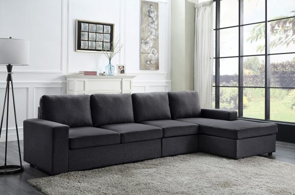 Dunlin 120.5"W Sofa with Reversible Chaise in Dark Gray Linen - Image 5