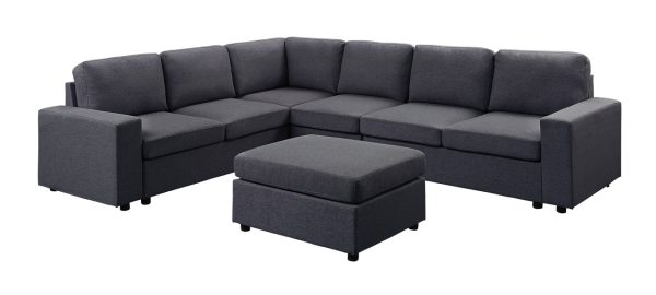 Bayside 120"W Modular Sectional Sofa with Ottoman in Dark Gray Linen - Image 3