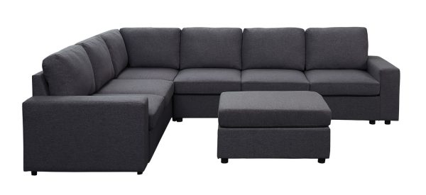 Bayside 120"W Modular Sectional Sofa with Ottoman in Dark Gray Linen - Image 2