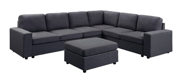 Bayside 120"W Modular Sectional Sofa with Ottoman in Dark Gray Linen - Image 4