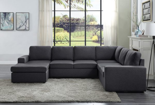 Warren 120.5"W Sectional Sofa with Reversible Chaise in Dark Gray Linen