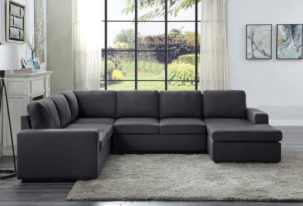 Warren 120.5"W Sectional Sofa with Reversible Chaise in Dark Gray Linen - Image 5