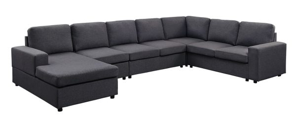 Tifton 146.5"W Modular Sectional Sofa with Reversible Chaise in Dark Gray Linen - Image 3