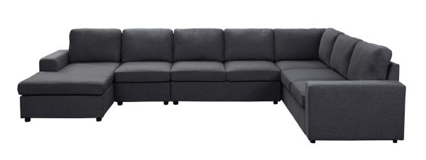 Tifton 146.5"W Modular Sectional Sofa with Reversible Chaise in Dark Gray Linen - Image 2