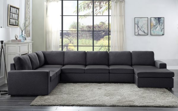 Tifton 146.5"W Modular Sectional Sofa with Reversible Chaise in Dark Gray Linen - Image 5