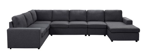 Tifton 146.5"W Modular Sectional Sofa with Reversible Chaise in Dark Gray Linen - Image 4