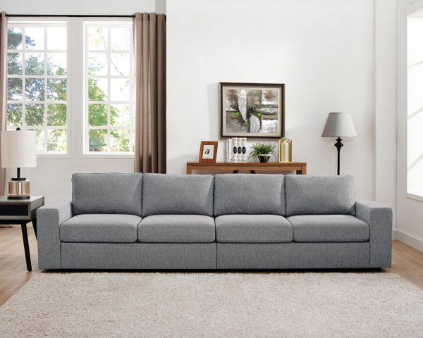 Jules 120"W 4 Seater Sofa in Light Gray Linen