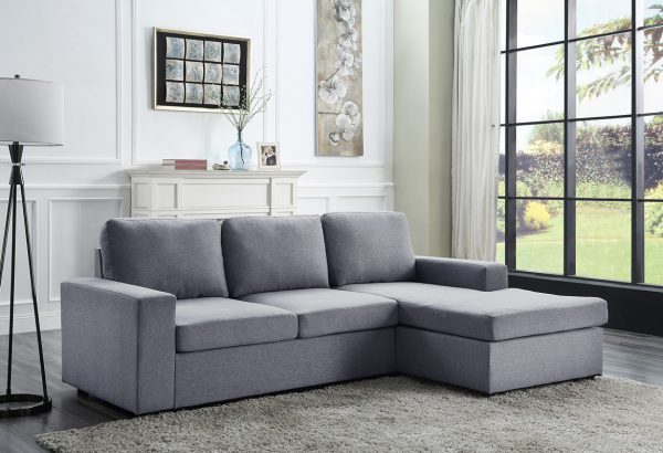 Newlyn 95"W Light Gray Linen Reversible Sectional Sofa Chaise - Image 5