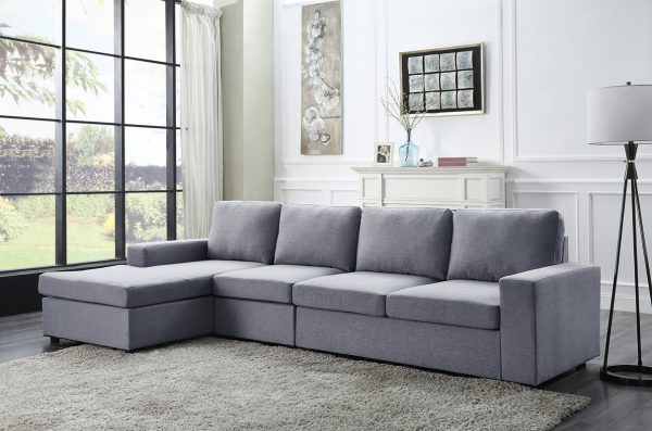 Dunlin 121"W Light Gray Linen Reversible Modular Sectional Sofa Chaise