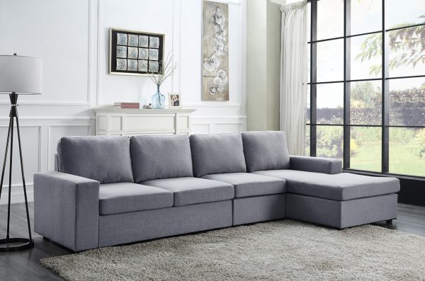 Dunlin 121"W Light Gray Linen Reversible Modular Sectional Sofa Chaise - Image 5