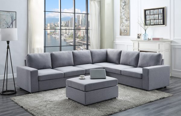 Bayside 120"W Light Gray Linen 7 Seat Reversible Modular Sectional Sofa